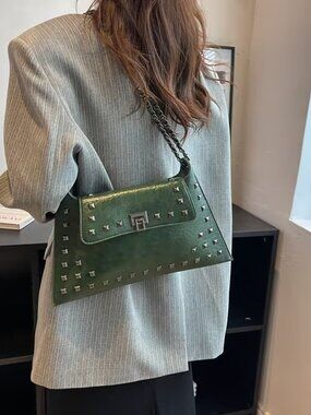 Vintage Inspired Studded Green Shoulder Bag